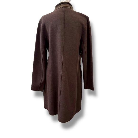 Eileen Fisher Size M L Brown Merino Wool + Lamb Leather Coatigan Jacket Coat - Picture 9 of 9